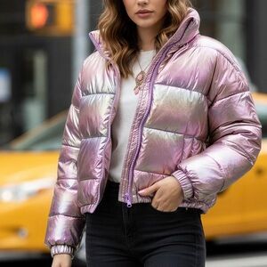 Nordstrom BP Shimmering Iridescent Lavender Puffer Jacket - S